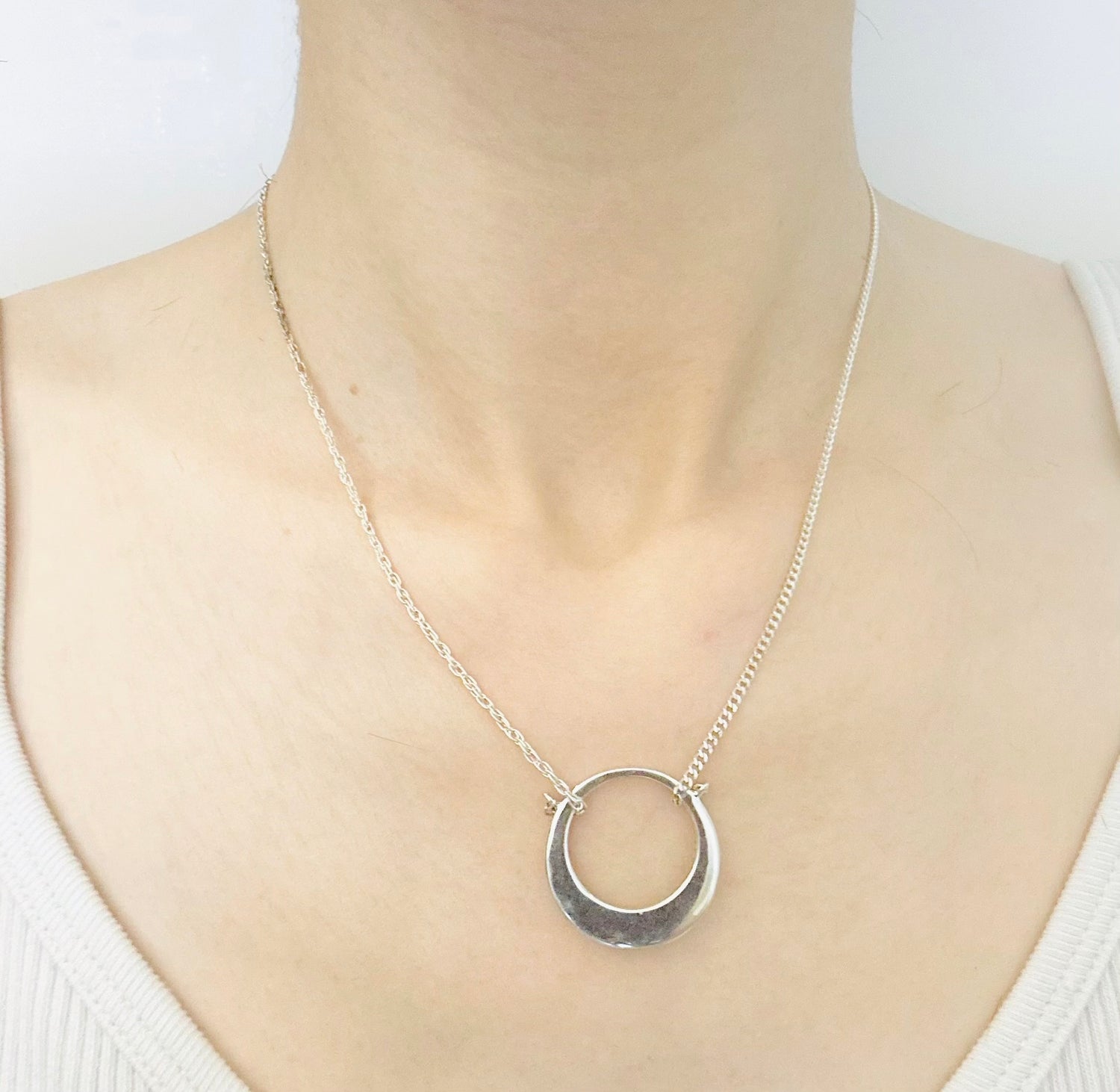 Open Moon 925 Sterling Silver Necklace