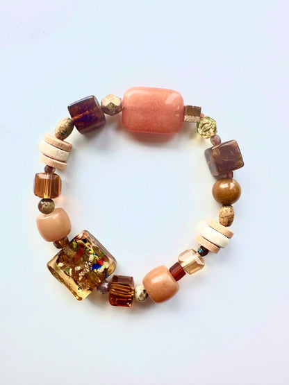 Bracelet en pierre fait main - Brun caramel