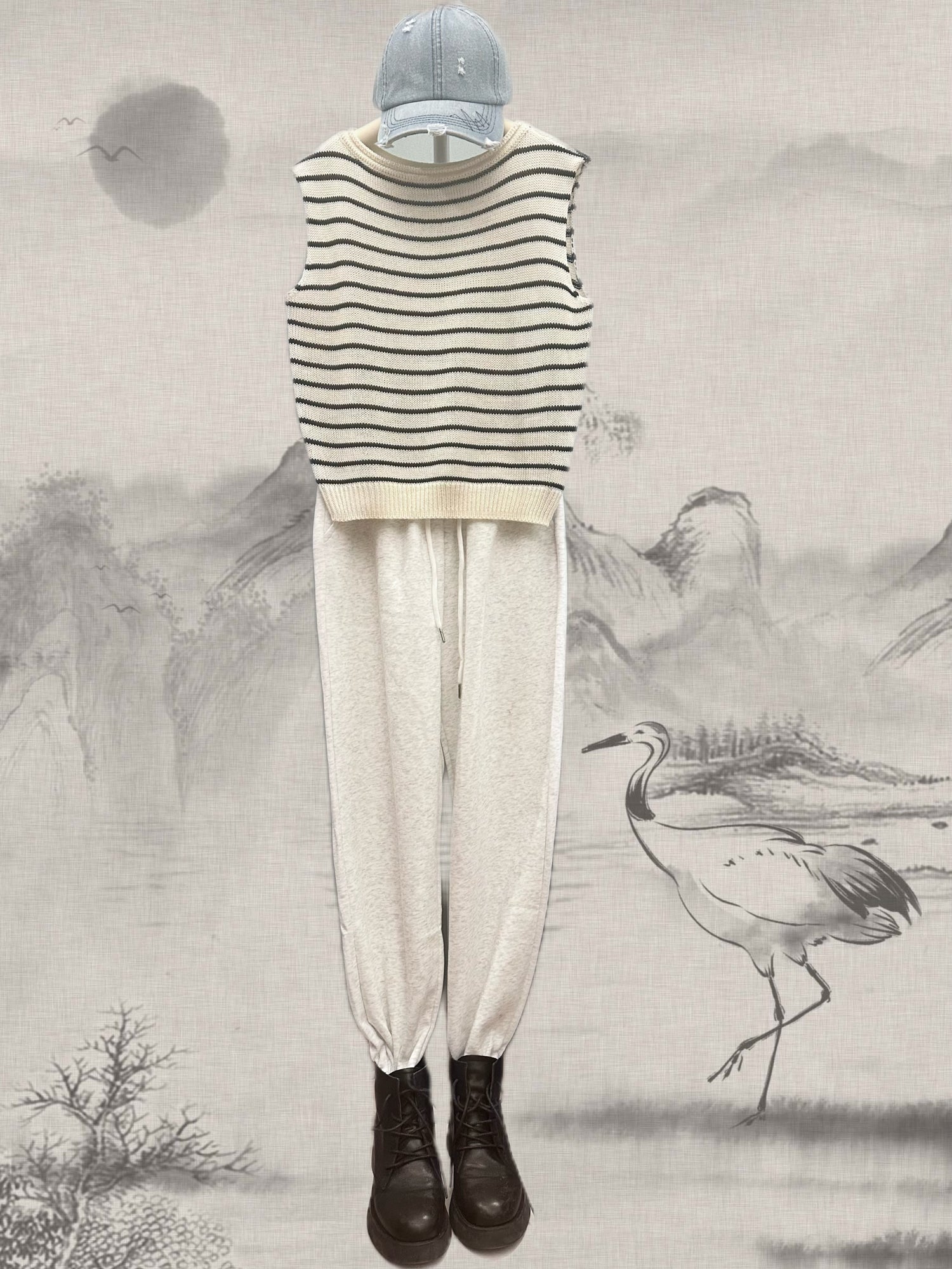 Knitted Vest- White With Black Stripes