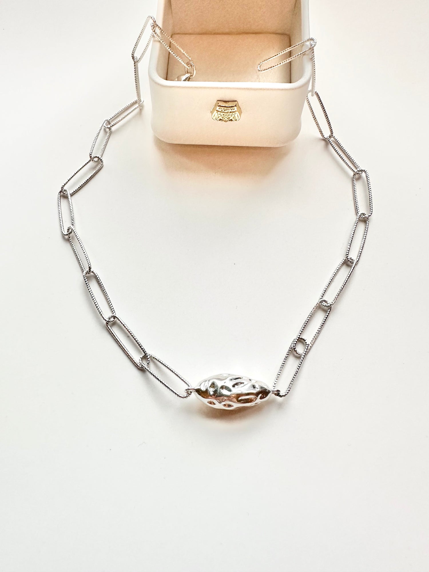 Chain Link Stone 925 Sterling Silver Necklace