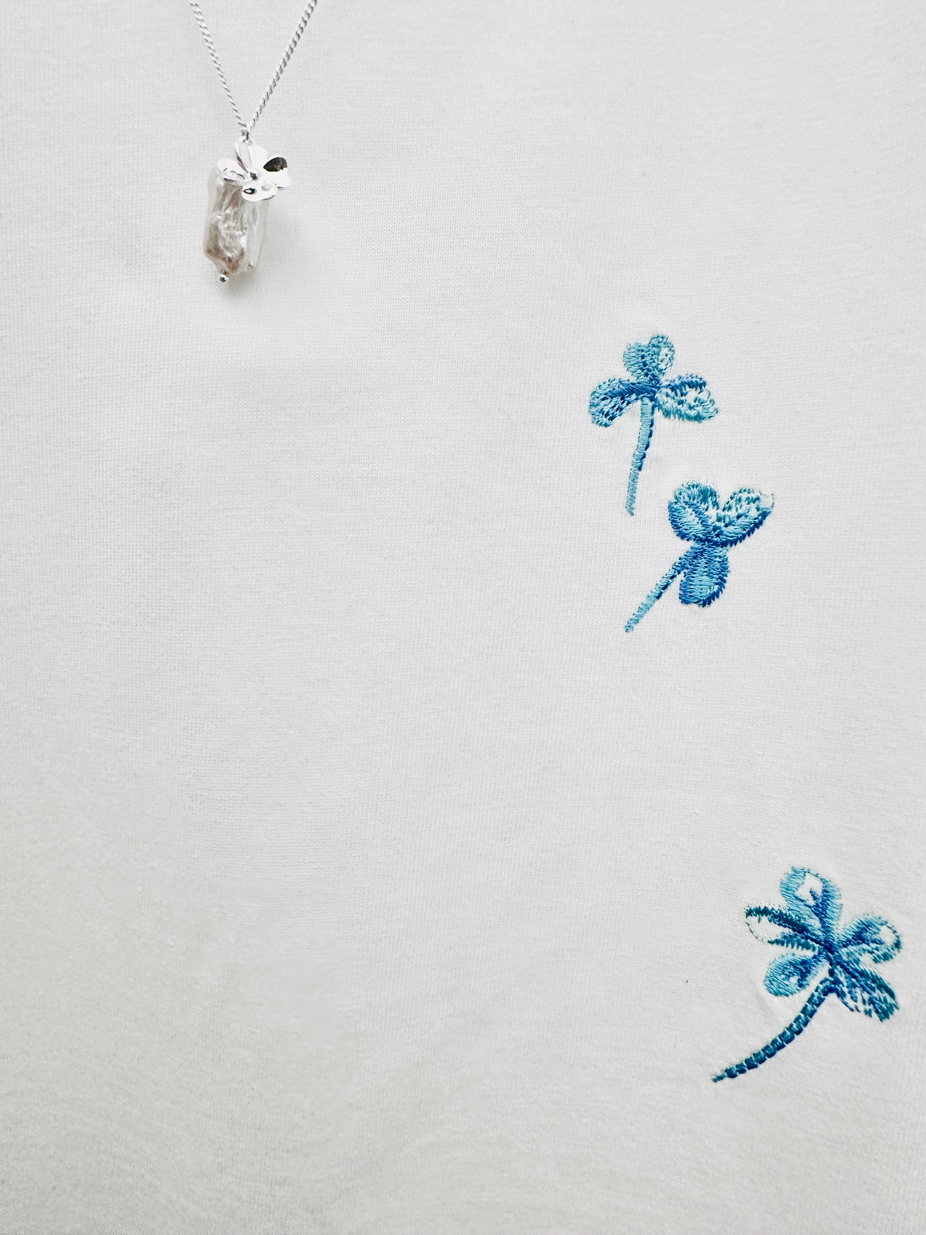 Embroidery Dress- White with Blue Flowers