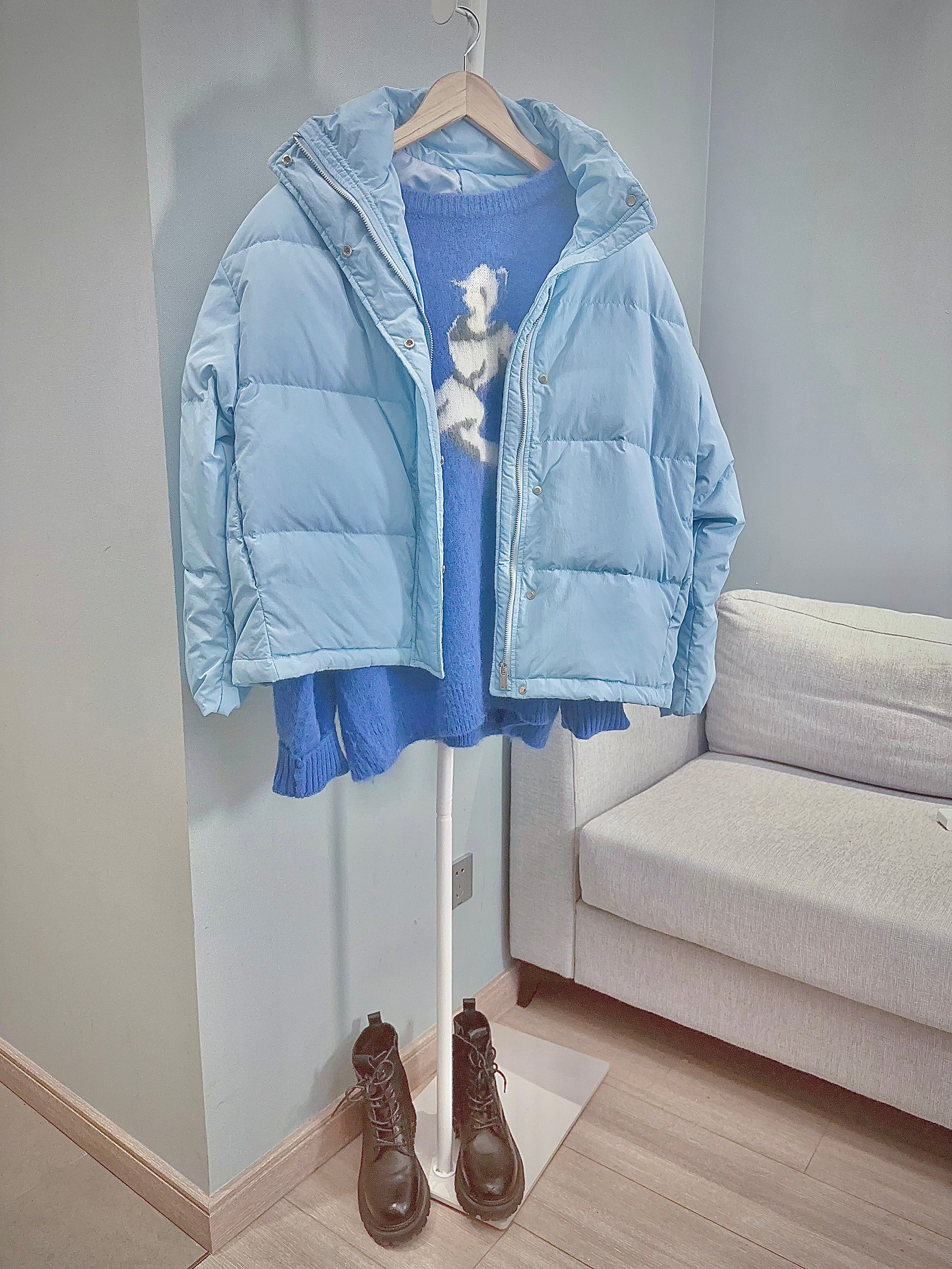 Down Jacket- Baby Blue: Puffer Jackets for Women