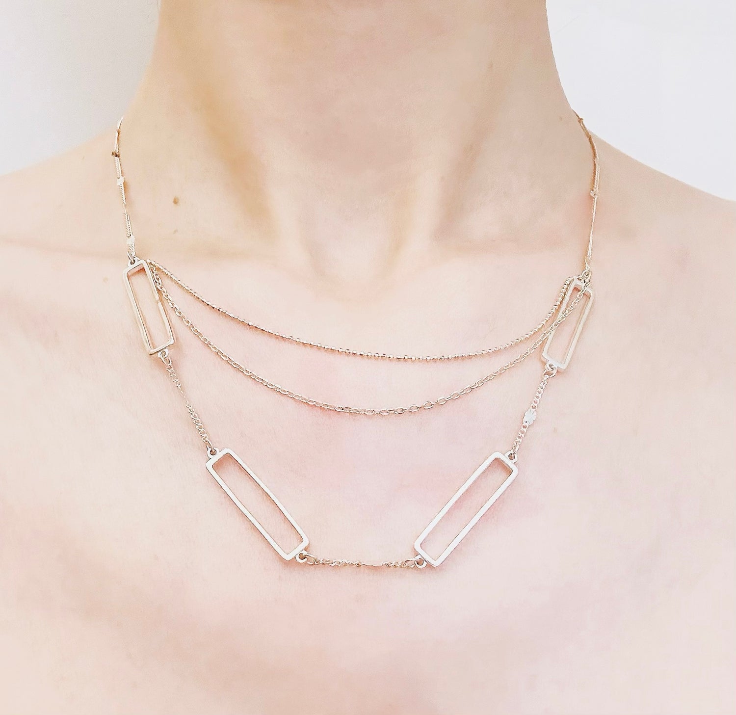 Collier en argent sterling 925 rectangles ouverts