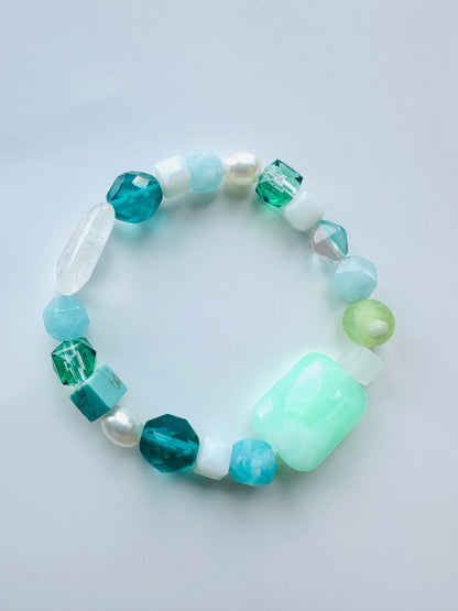 Bracelet en pierre fait main - Bleu menthe