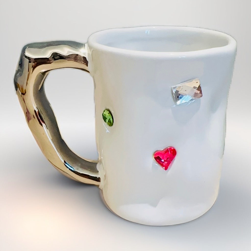 Tasse en céramique blanche bijoux colorés