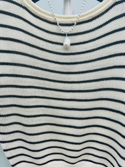 Knitted Vest- White With Black Stripes