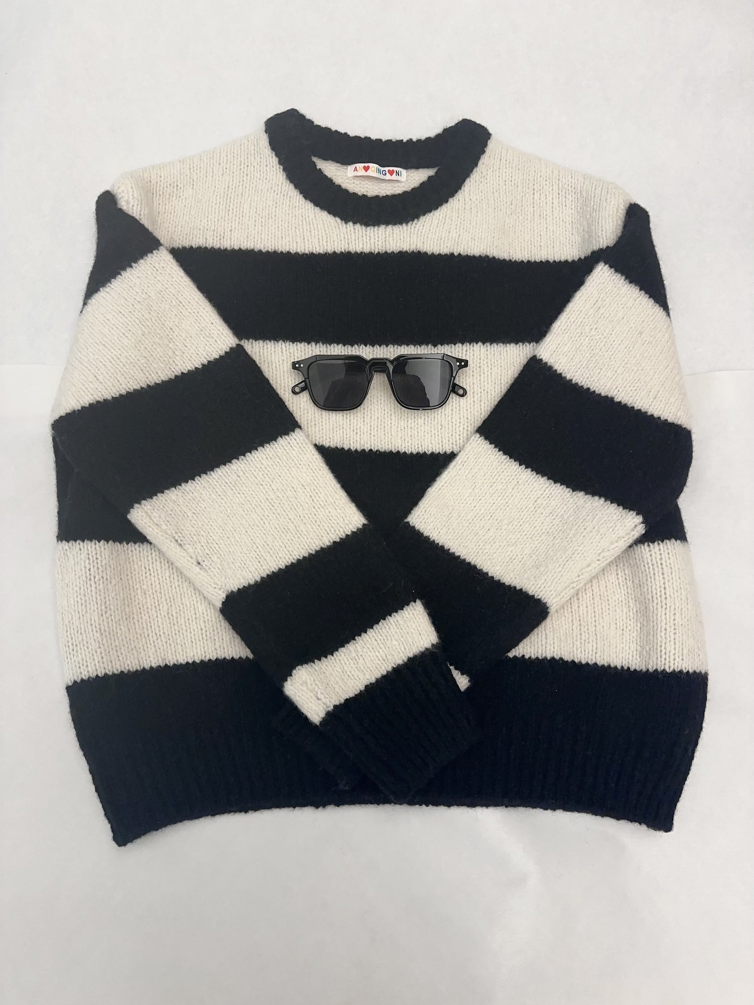 100% Wool Striped Sweater- Black and White by Tiffix