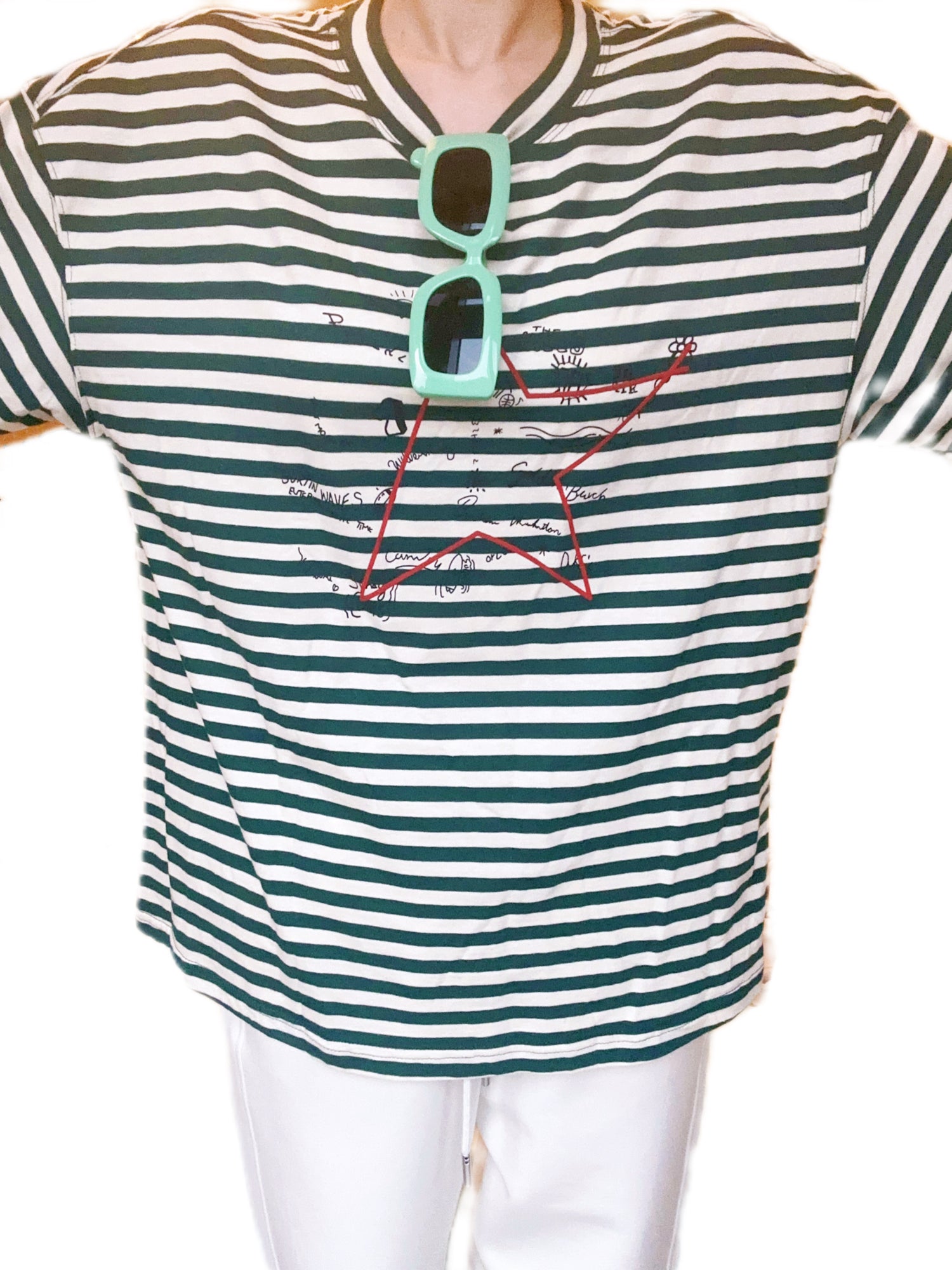 Long Sleeve T-shirt- Green and White Striped