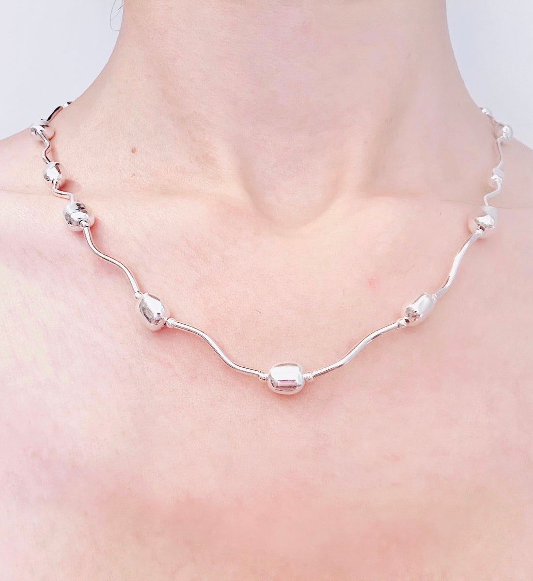 Collana in argento sterling 925 con mini ciottoli