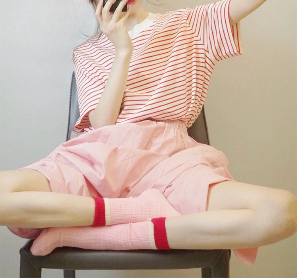 Striped T-shirt- Melon Pink