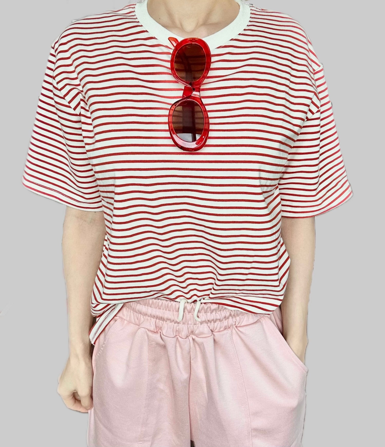 Striped T-shirt- Melon Pink