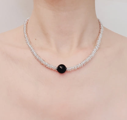 Collier en argent sterling 925 avec éclats de perles noires