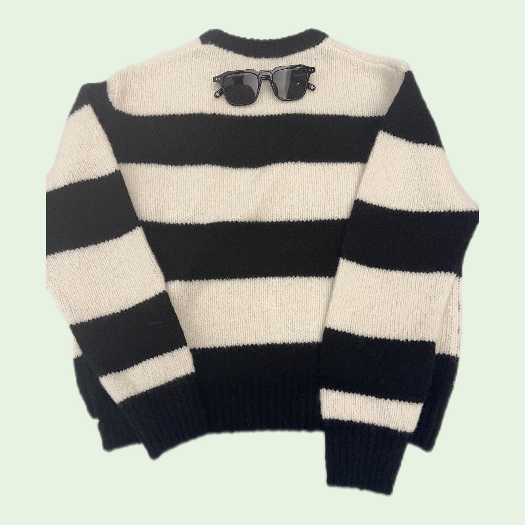 100% Wool Striped Sweater- Black and White by Tiffix