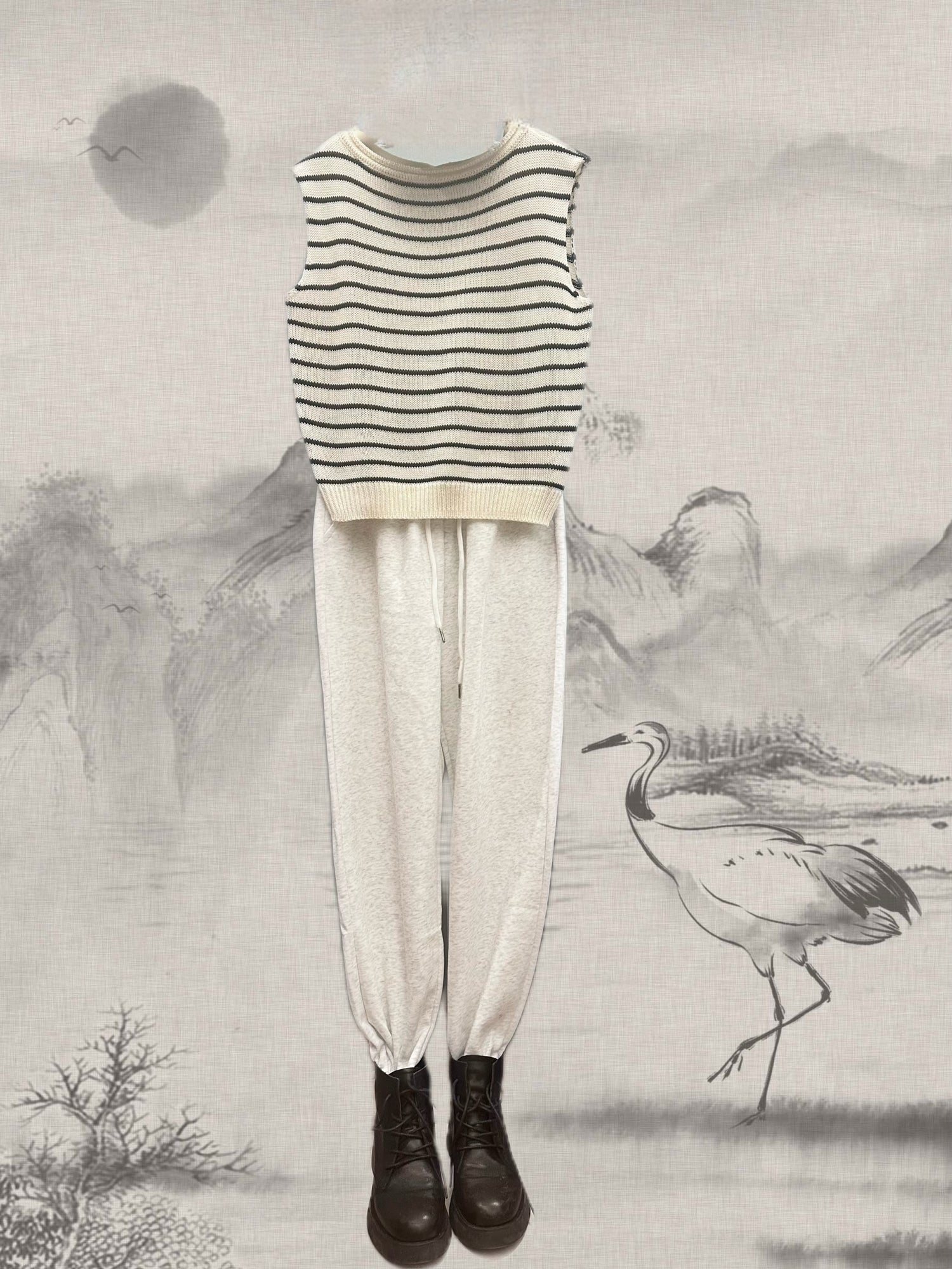 Knitted Vest- White With Black Stripes