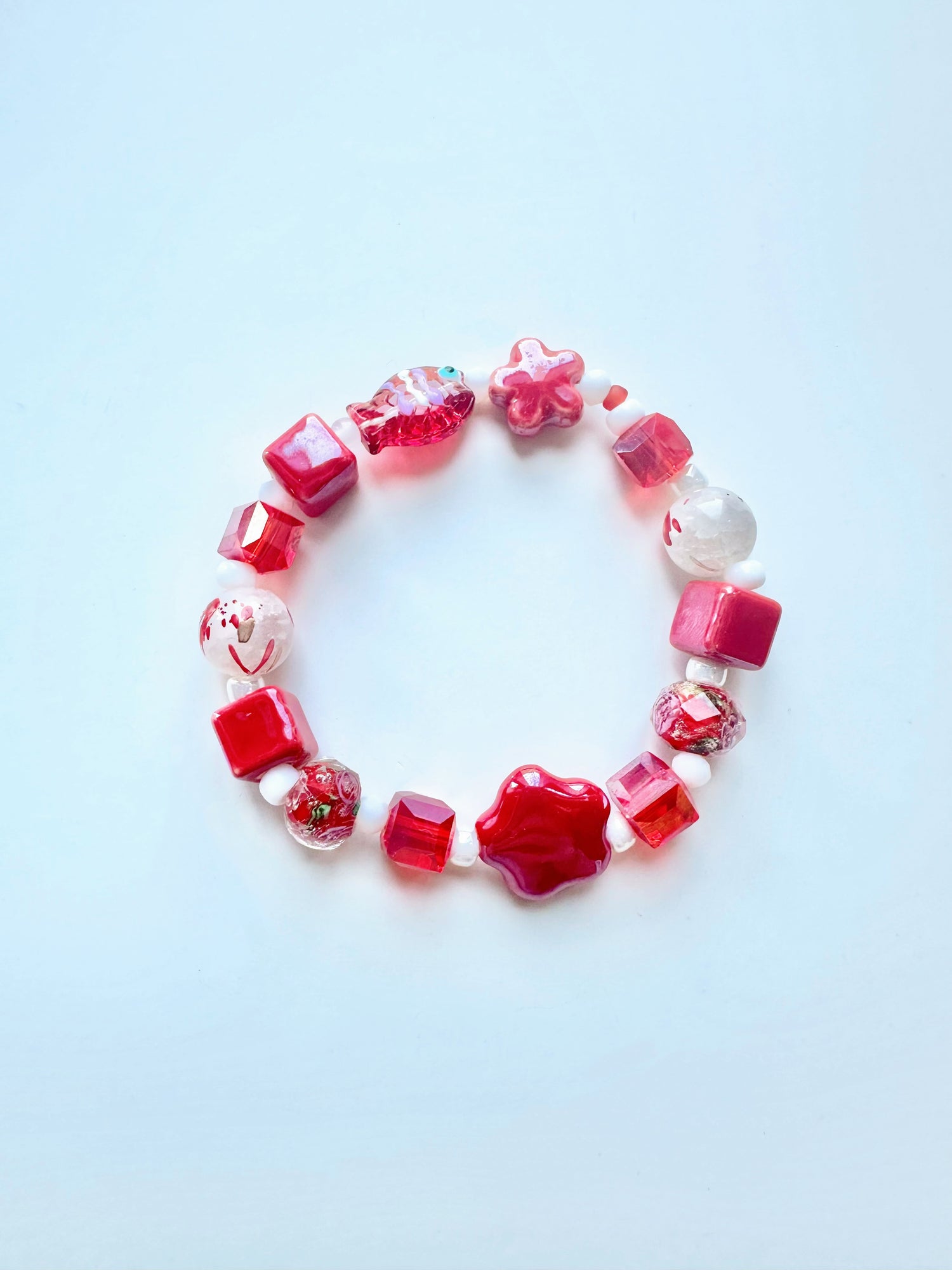 Hand Made Stone Bracelet- Cherry White