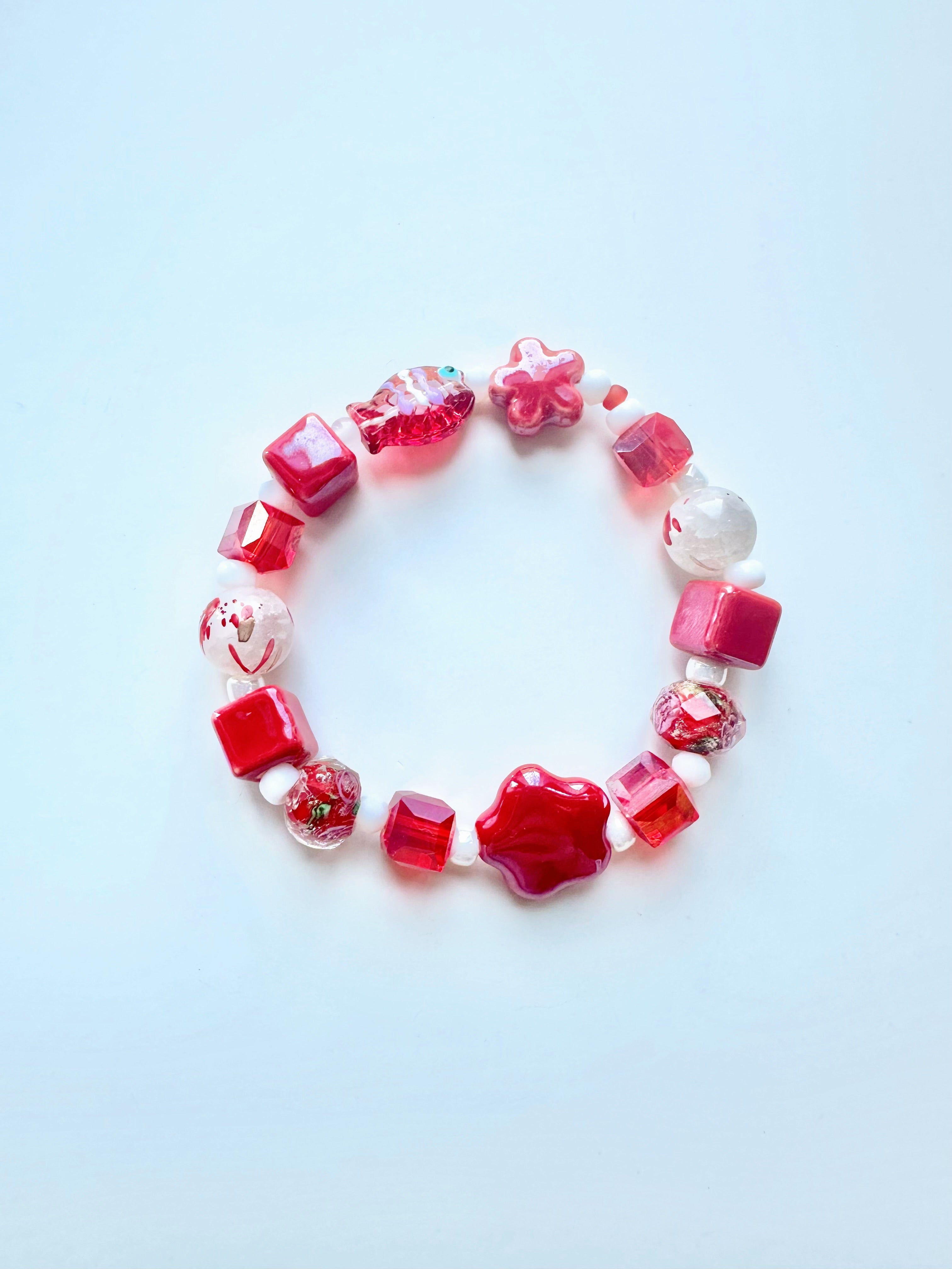 Hand Made Stone Bracelet- Cherry White