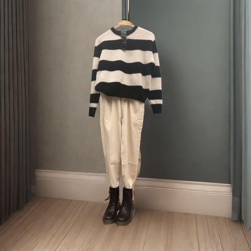 100% Wool Striped Sweater- Black and White by Tiffix