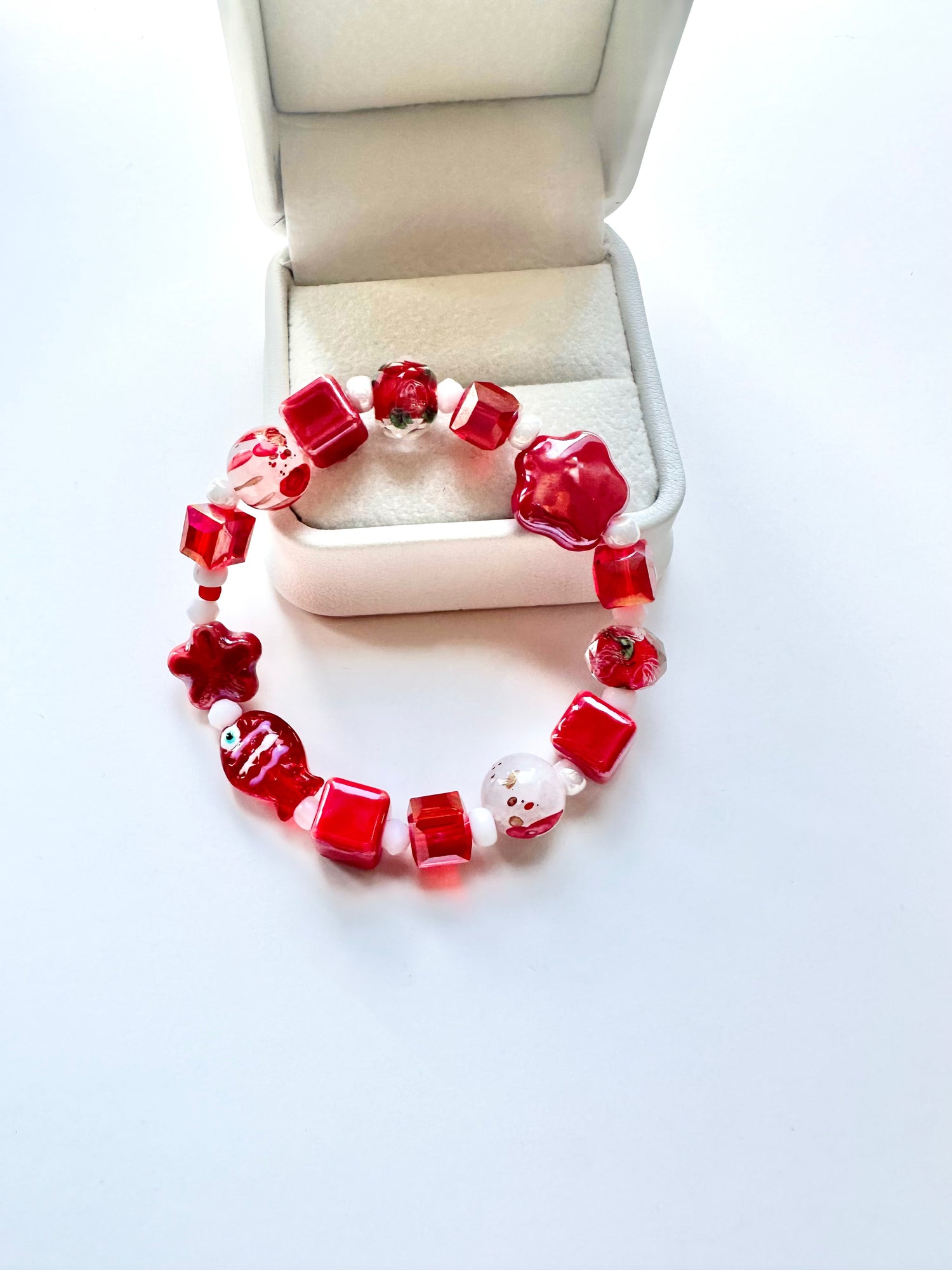 Hand Made Stone Bracelet- Cherry White