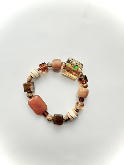 Bracelet en pierre fait main - Brun caramel