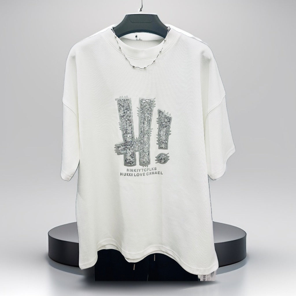 White H Design Thick- T-shirt