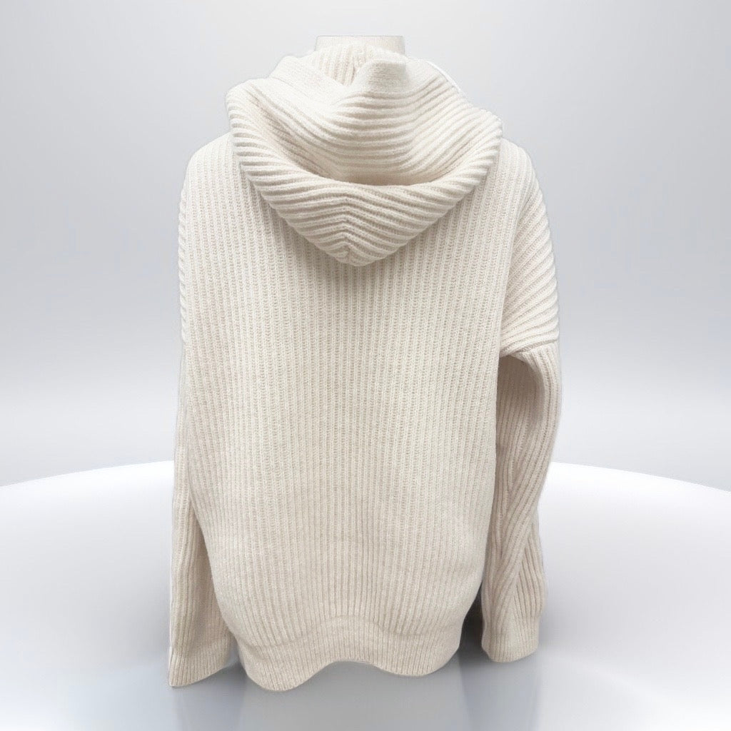 Hooded Wool Sweater- White