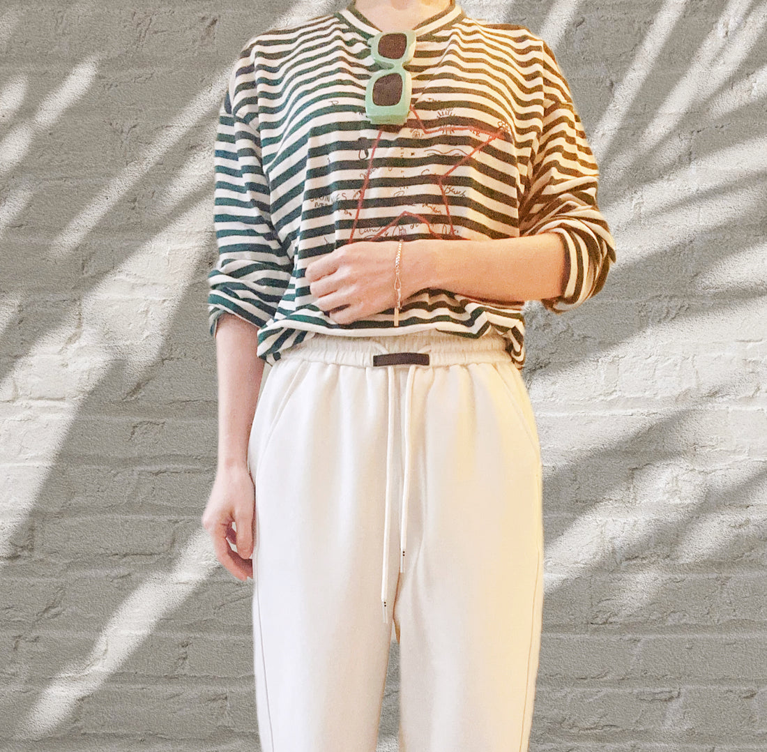 Long Sleeve T-shirt- Green and White Striped