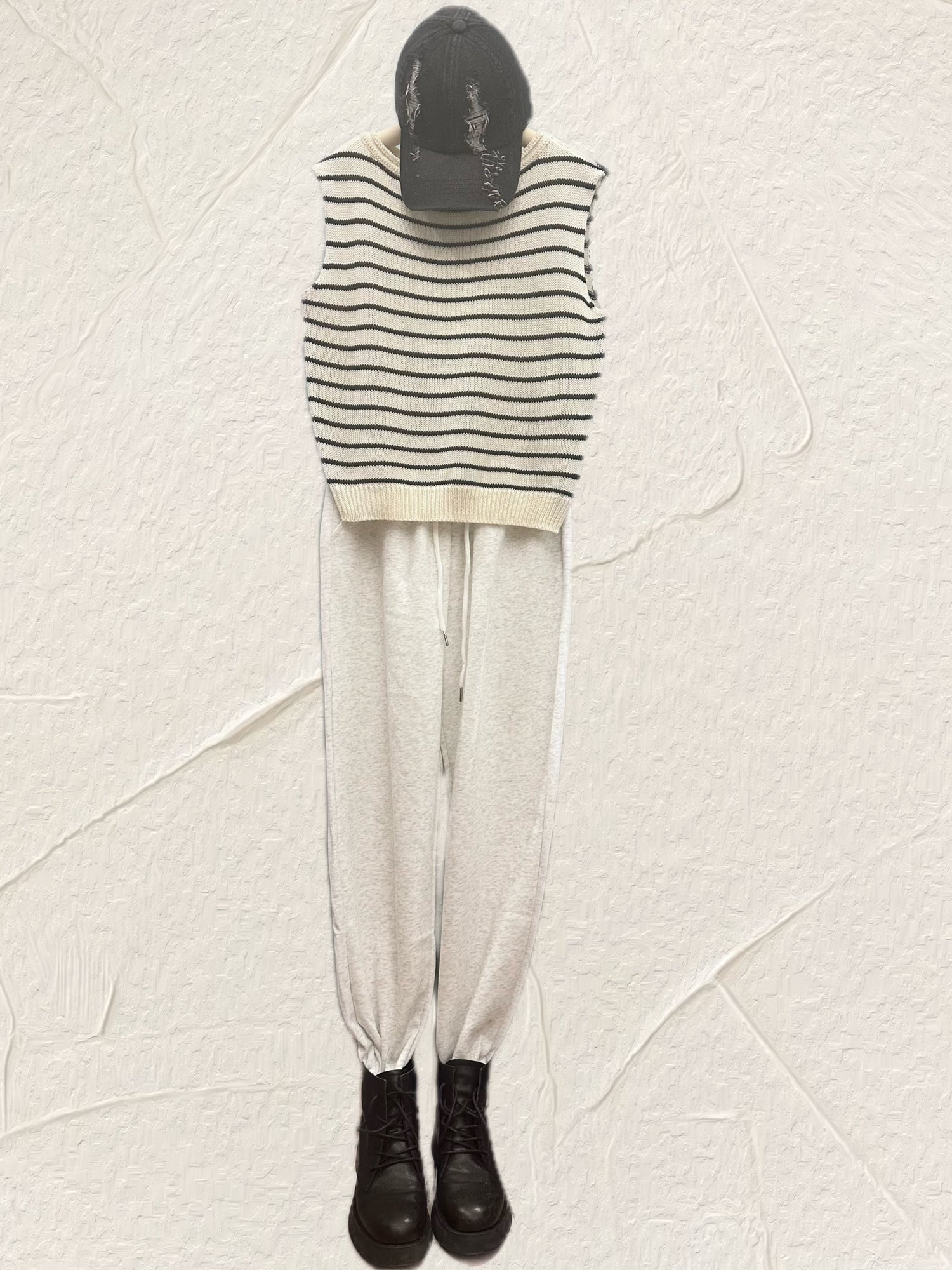 Knitted Vest- White With Black Stripes