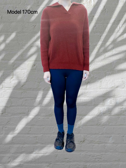 Wool Sweater with Collar- Dark Red