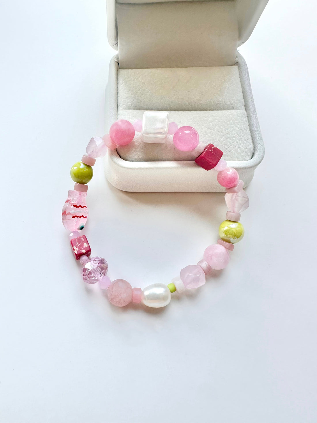 Handmade Stone Bracelet- Pink Sunset