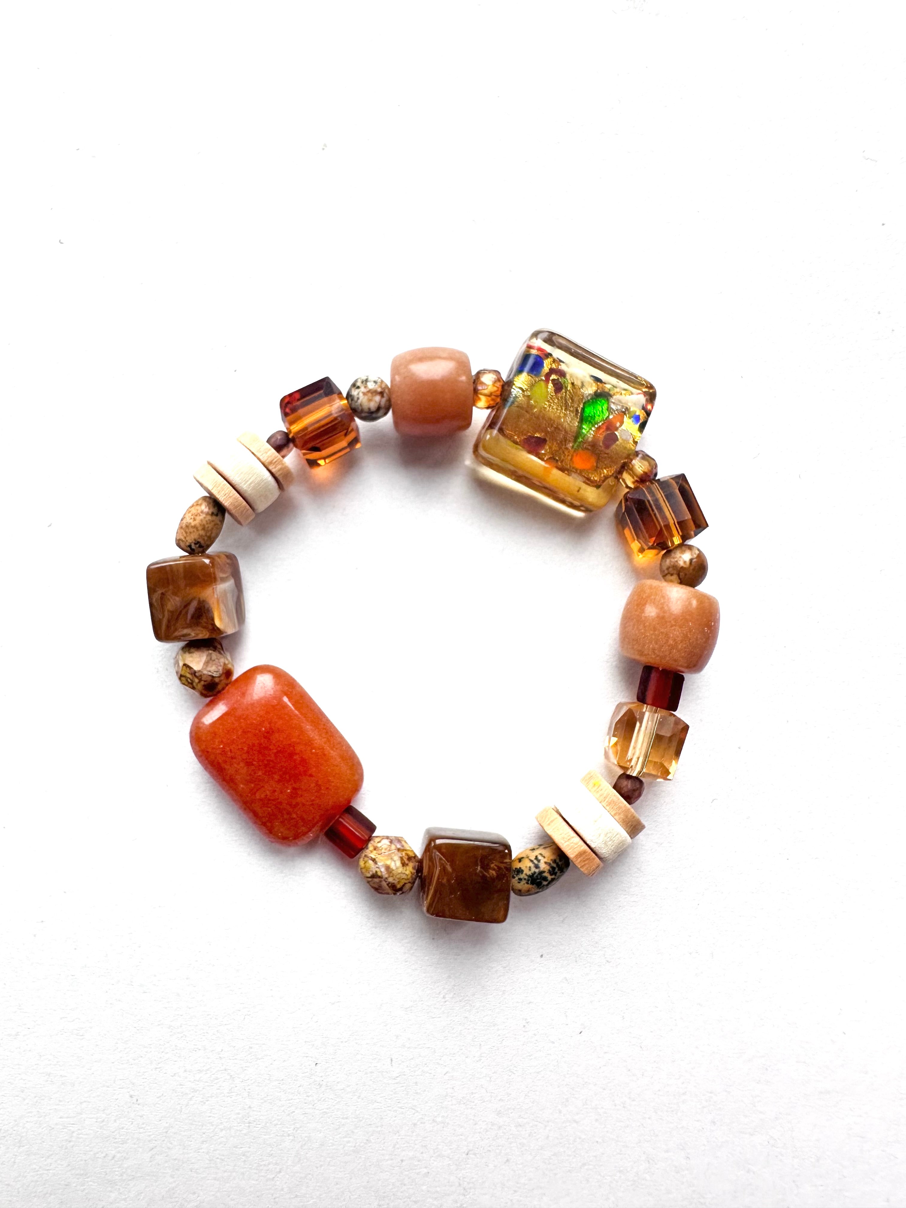 Bracelet en pierre fait main - Brun caramel