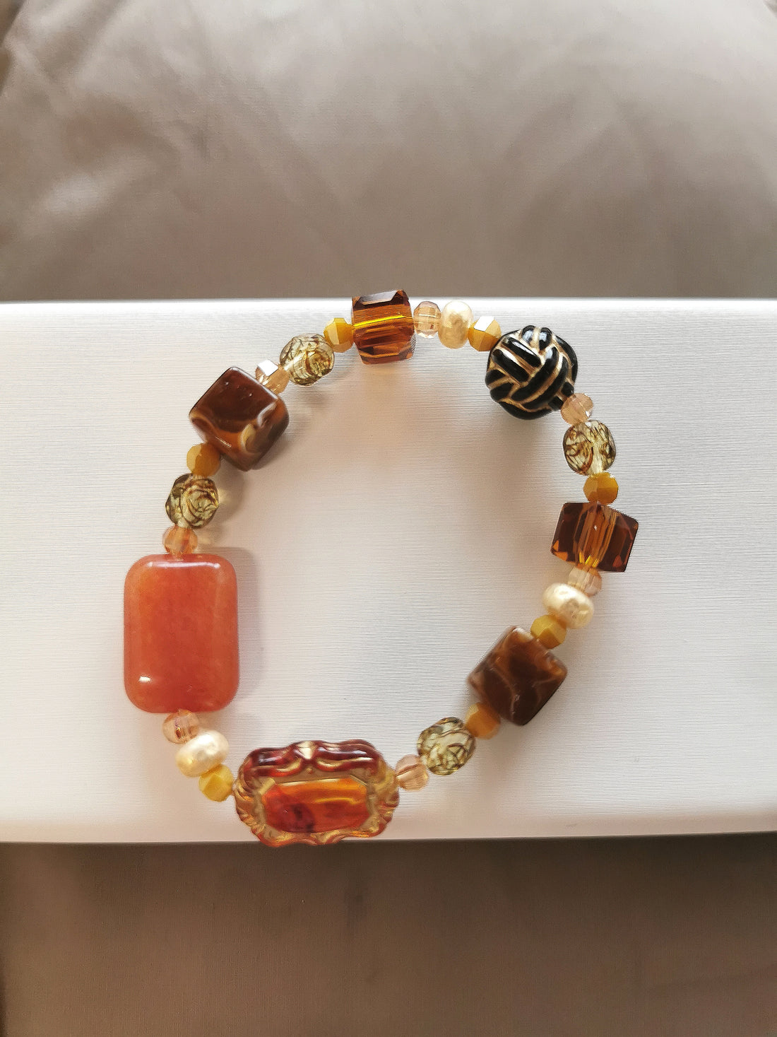 Handmade Stone Bracelet- Chestnut Amber