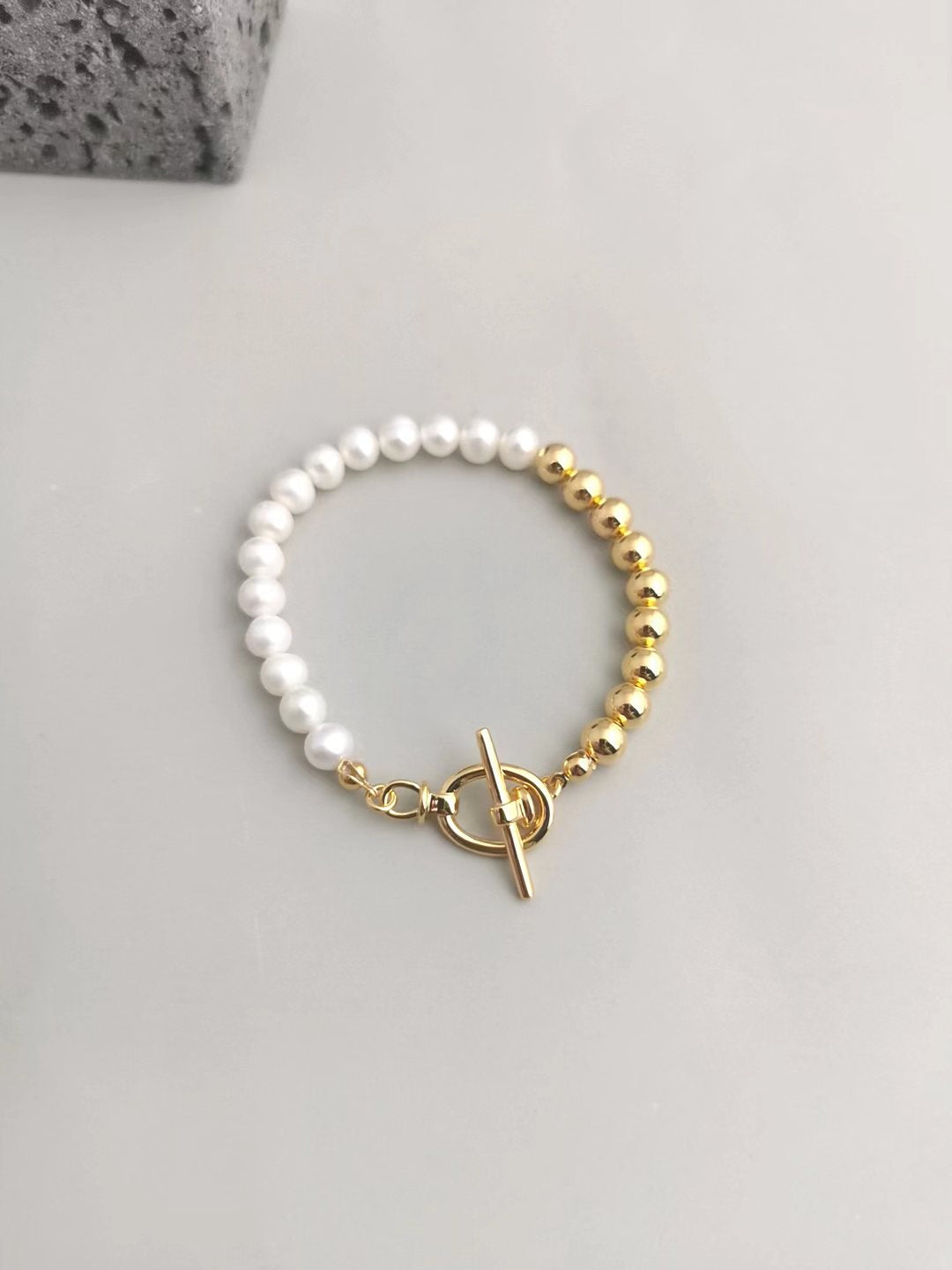 Gold and Silver Pearls Plated Bracelet