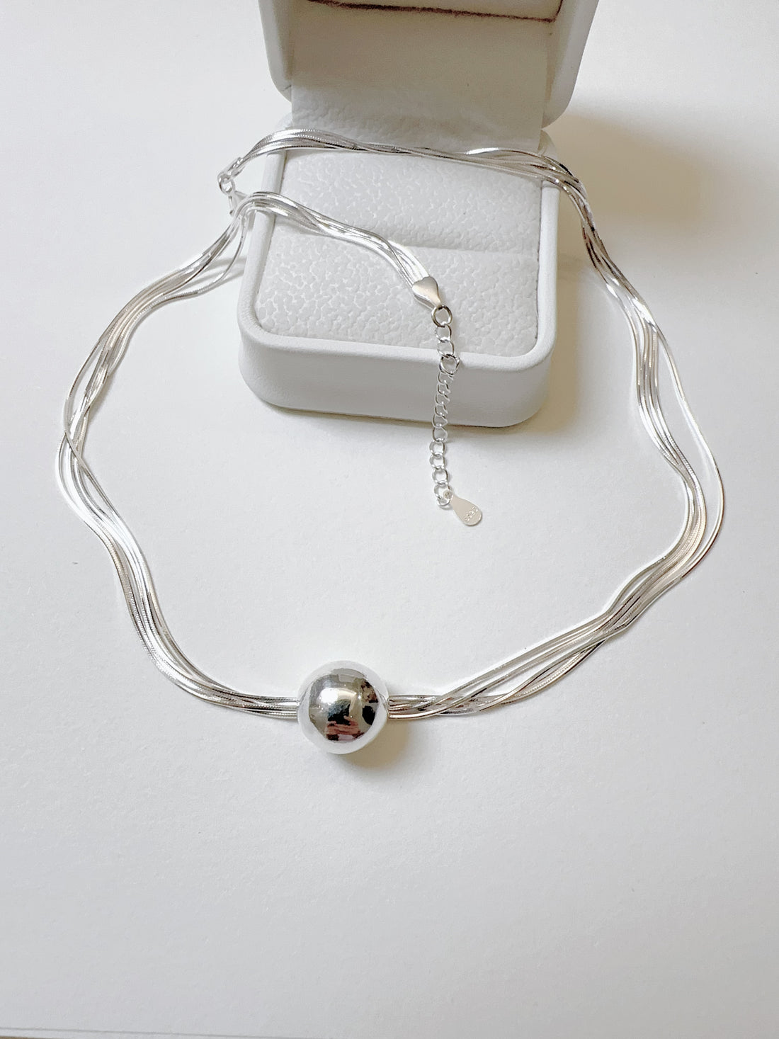 Two Tone String Bead 925 Sterling Silver Necklace