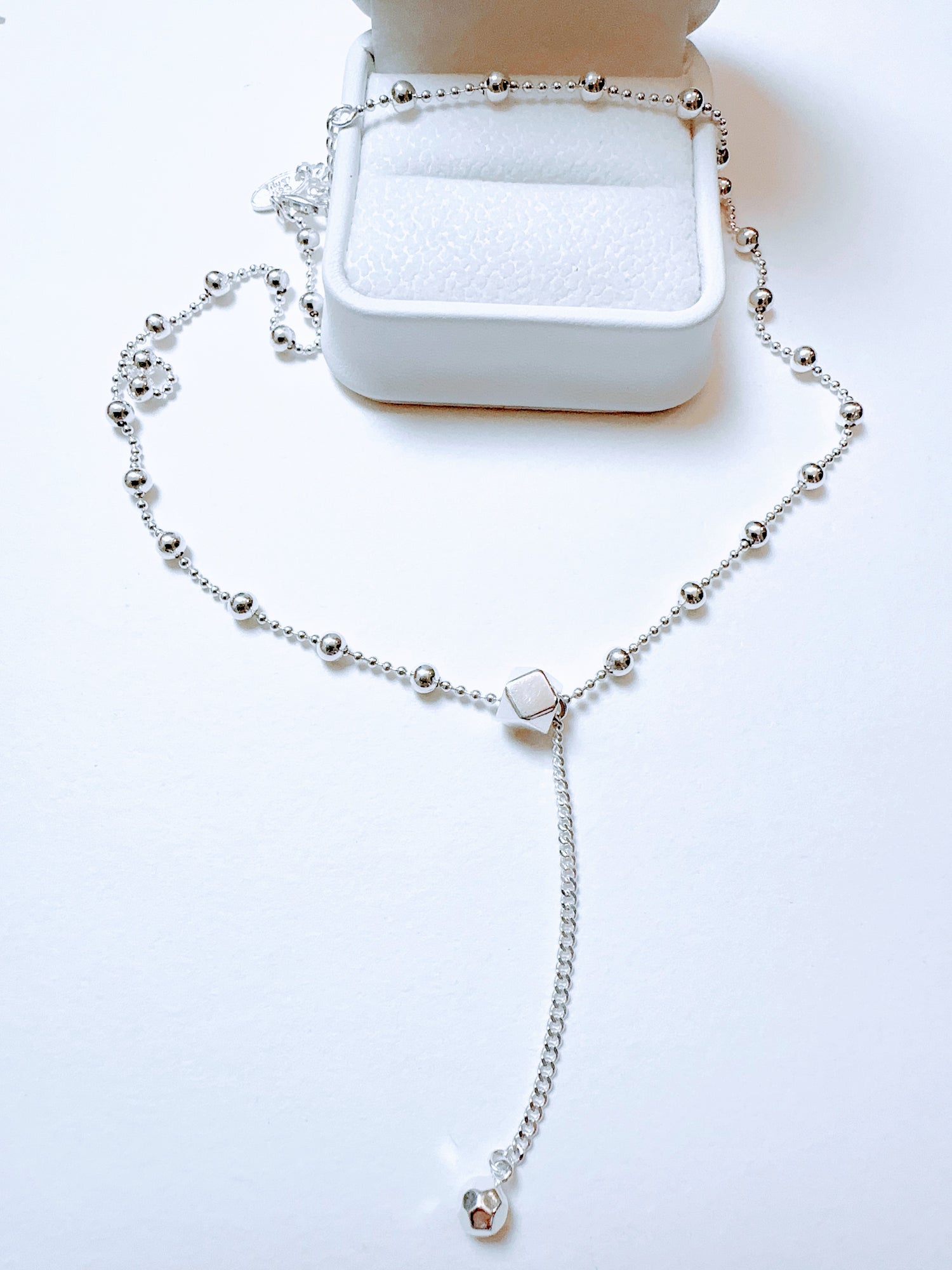 3D Cube and Beads 925 Sterling Silver Necklace by Tiffix