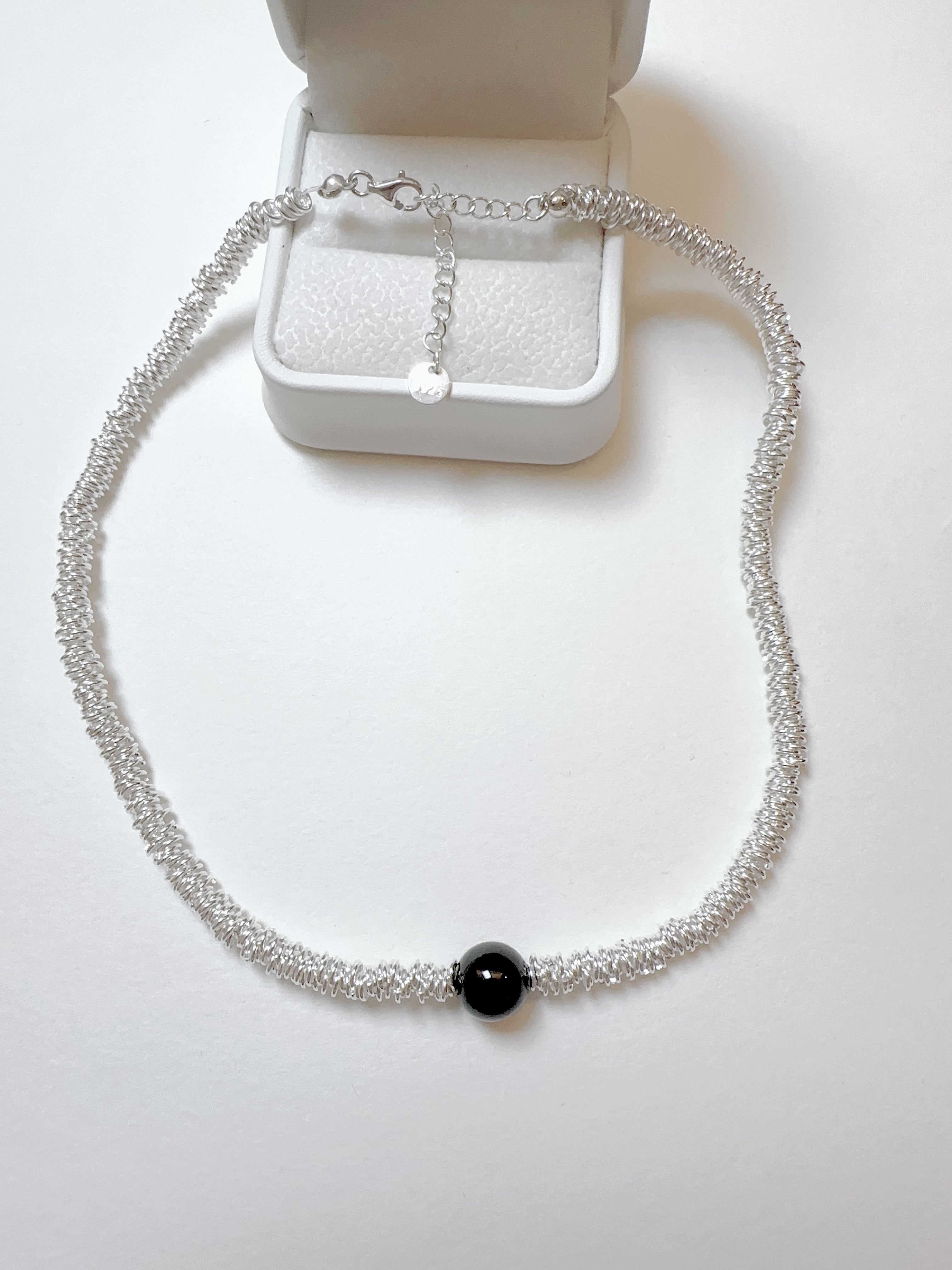 Black Bead Shards 925 Sterling Silver Necklace by tiffix