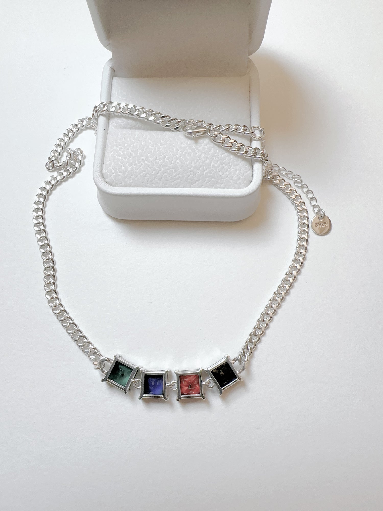 Tiffix: 4 Coloured Squares Silver Necklace