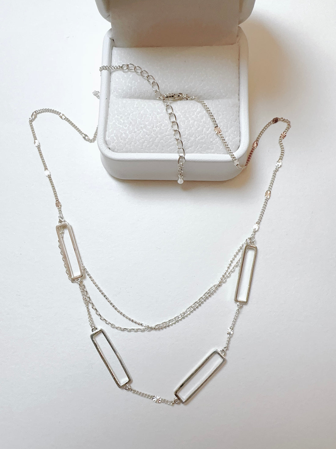 Open Rectangles 925 Sterling Silver Necklace