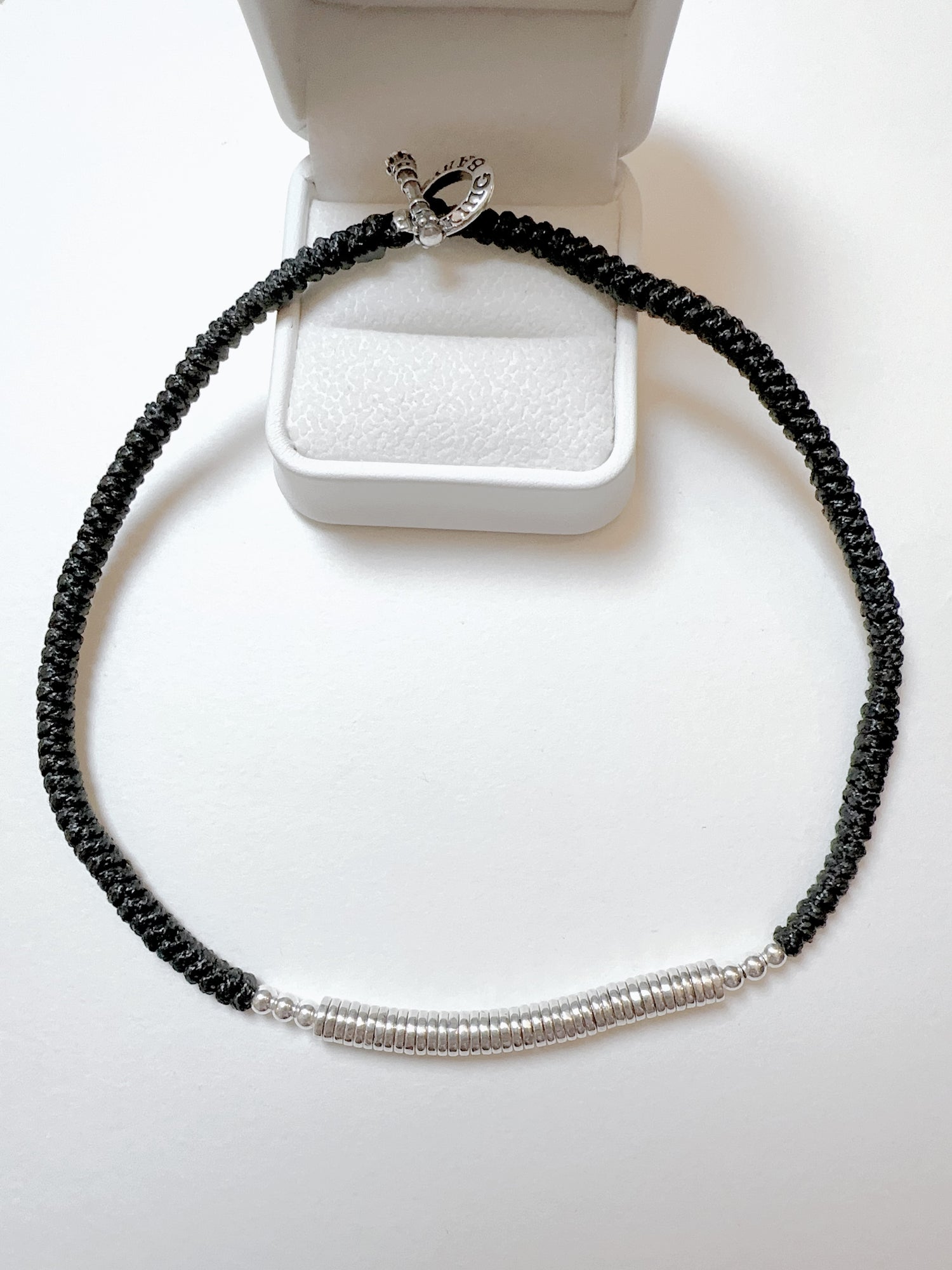 Black Fabric 925 Sterling Silver Necklace | sterling silver necklace by Tiffix