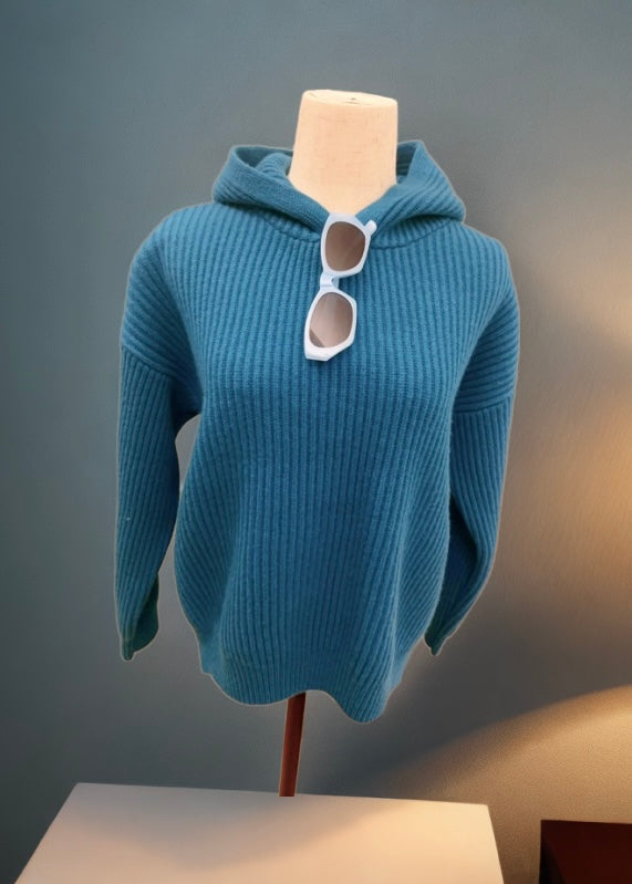 Hooded Wool Sweater- Blue