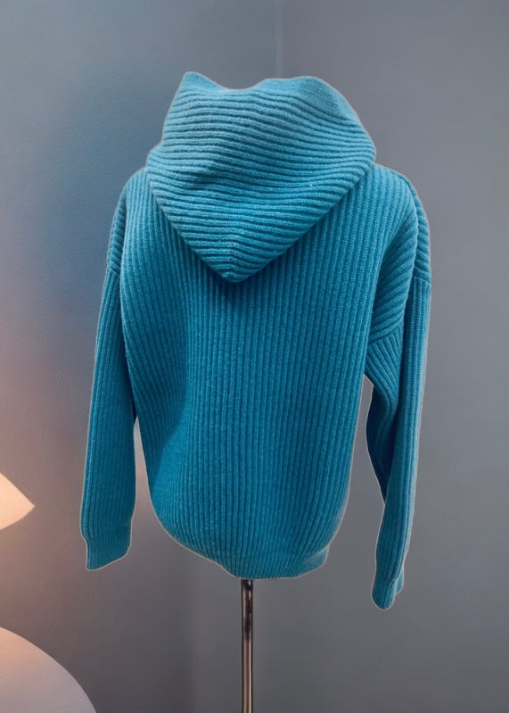 Hooded Wool Sweater- Blue